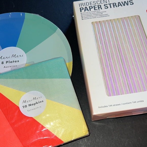 Meri Meri doodle party bundle: gold foil straws & scalloped gold foil napkin-NWT - Picture 15 of 16